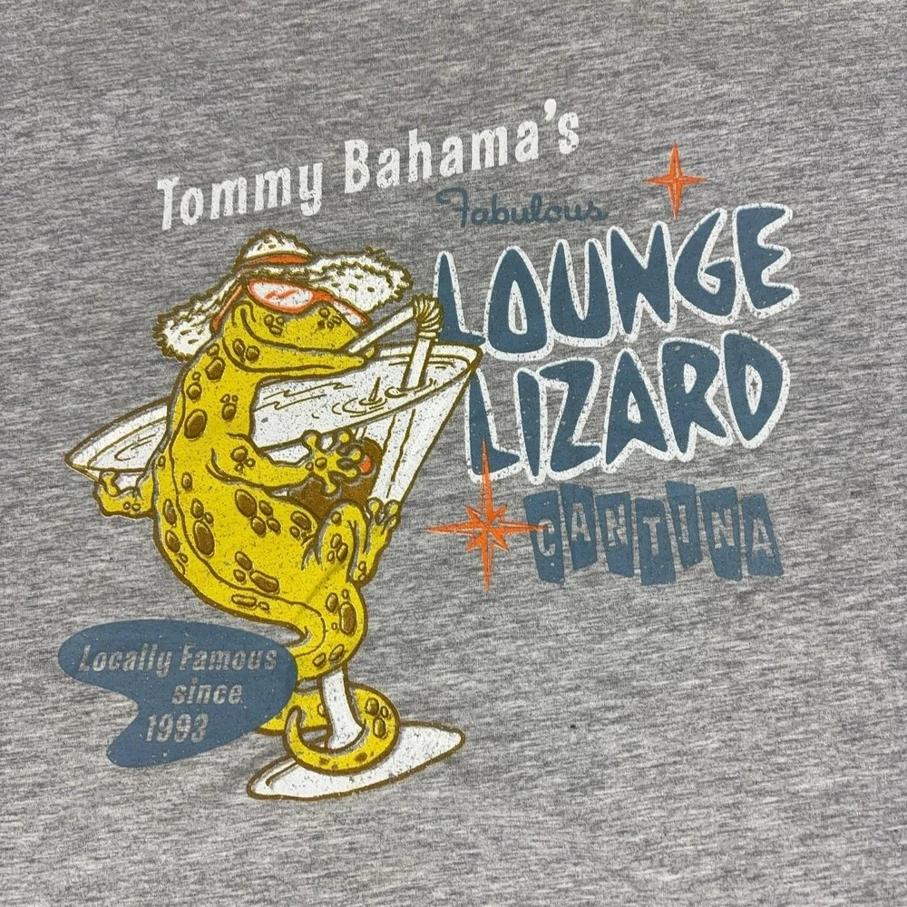 Tommy Bahama Shirt Mens L Gray Lounge Lizard Graphic Ringer Tee Tagless Jersey